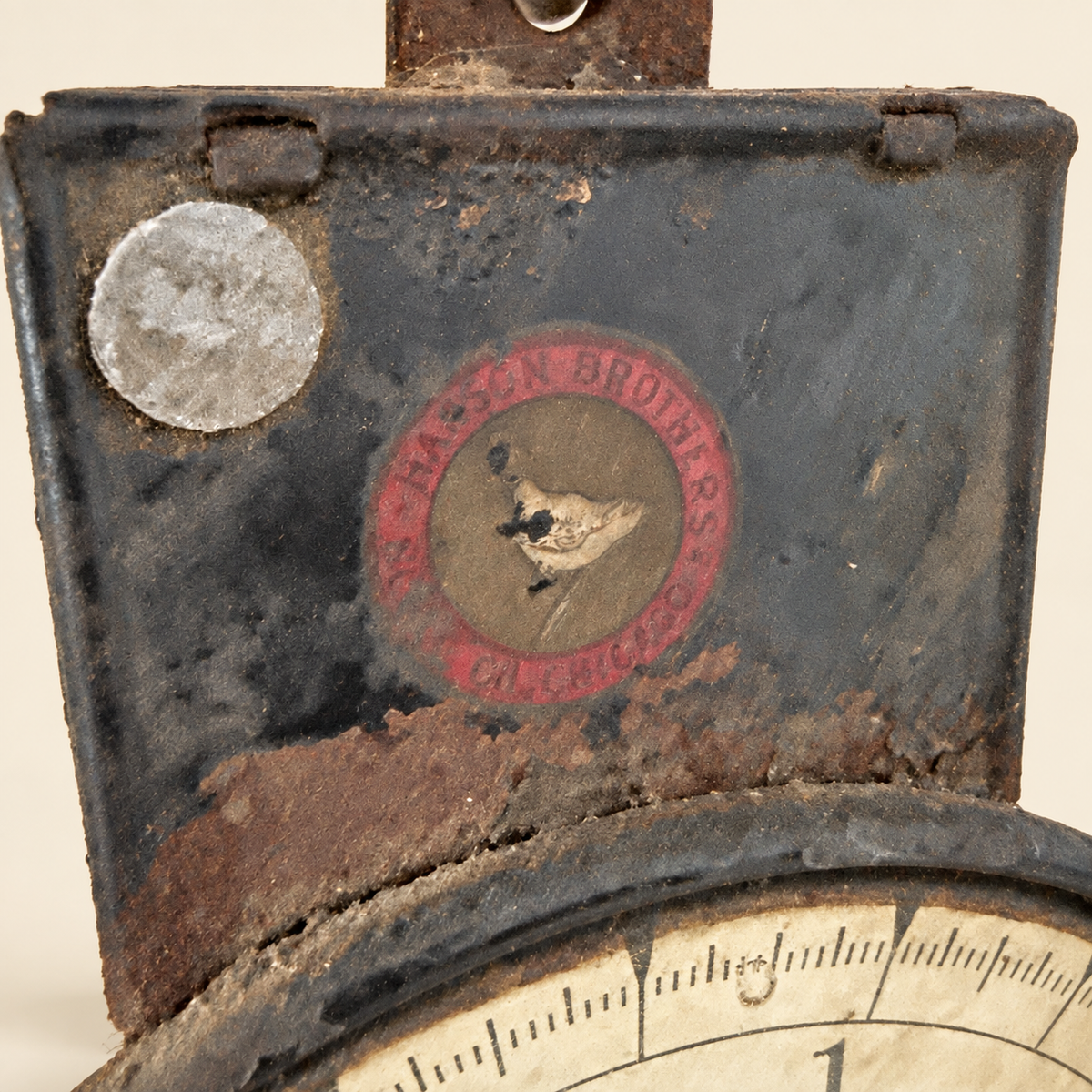 Close detail of the Hanson Brothers Chicago bird-logo decal on the dial housing