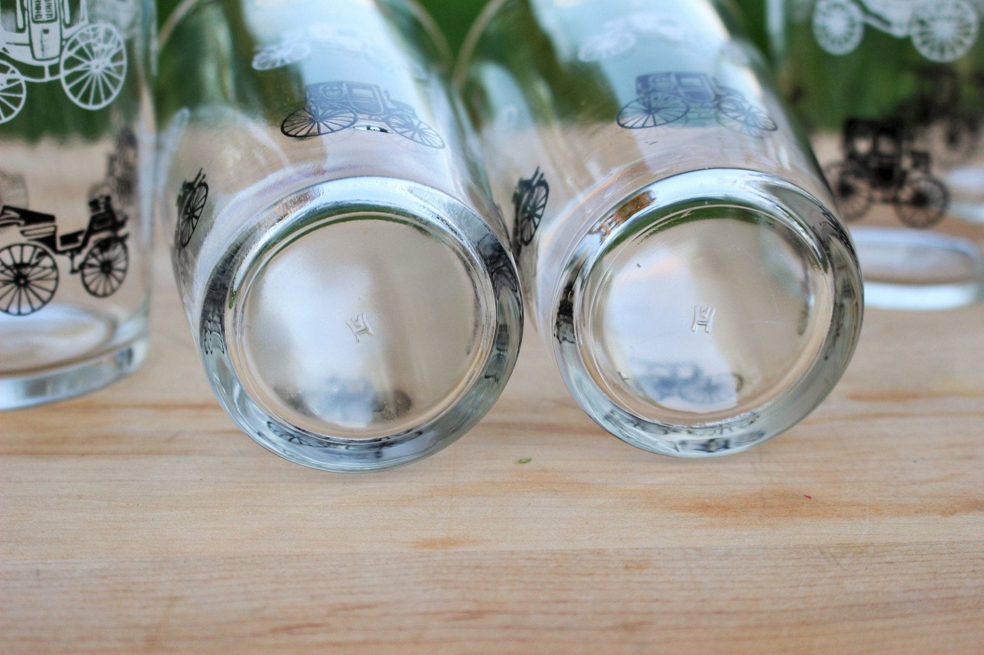 Hazel Atlas Gold Buggy / Carriage Glasses, Set of 6 — Gay Fad Style, 1950s, 5.25"H - Loom Vintage