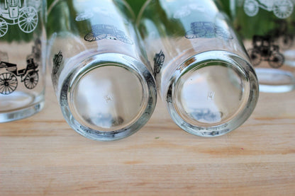 Hazel Atlas Gold Buggy / Carriage Glasses, Set of 6 — Gay Fad Style, 1950s, 5.25"H - Loom Vintage