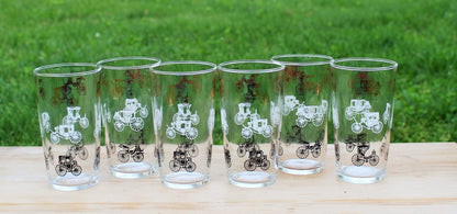 Hazel Atlas Gold Buggy / Carriage Glasses, Set of 6 — Gay Fad Style, 1950s, 5.25"H - Loom Vintage