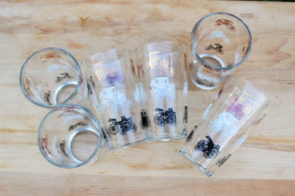 Hazel Atlas Gold Buggy / Carriage Glasses, Set of 6 — Gay Fad Style, 1950s, 5.25"H - Loom Vintage