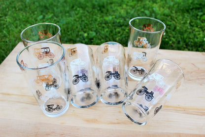 Hazel Atlas Gold Buggy / Carriage Glasses, Set of 6 — Gay Fad Style, 1950s, 5.25"H - Loom Vintage