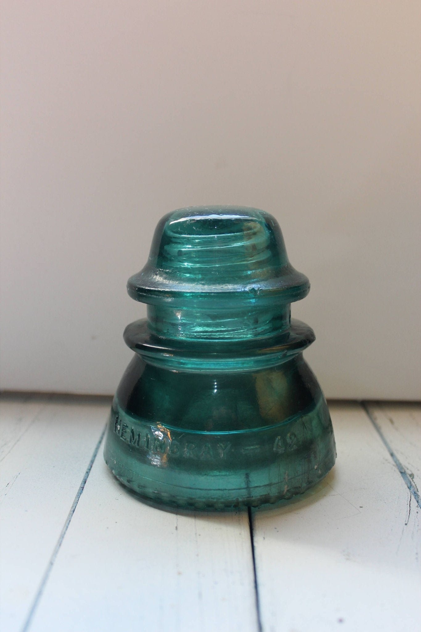 Hemingray No. 42 & No. 12 Glass Insulators, Pair — Green & Clear, c. 1920s - Loom Vintage