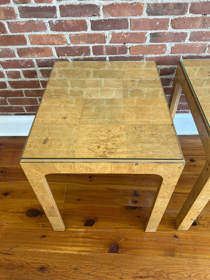 Henredon Scene Two Burl Wood & Glass End Tables — Pair, 1980s - Loom Vintage