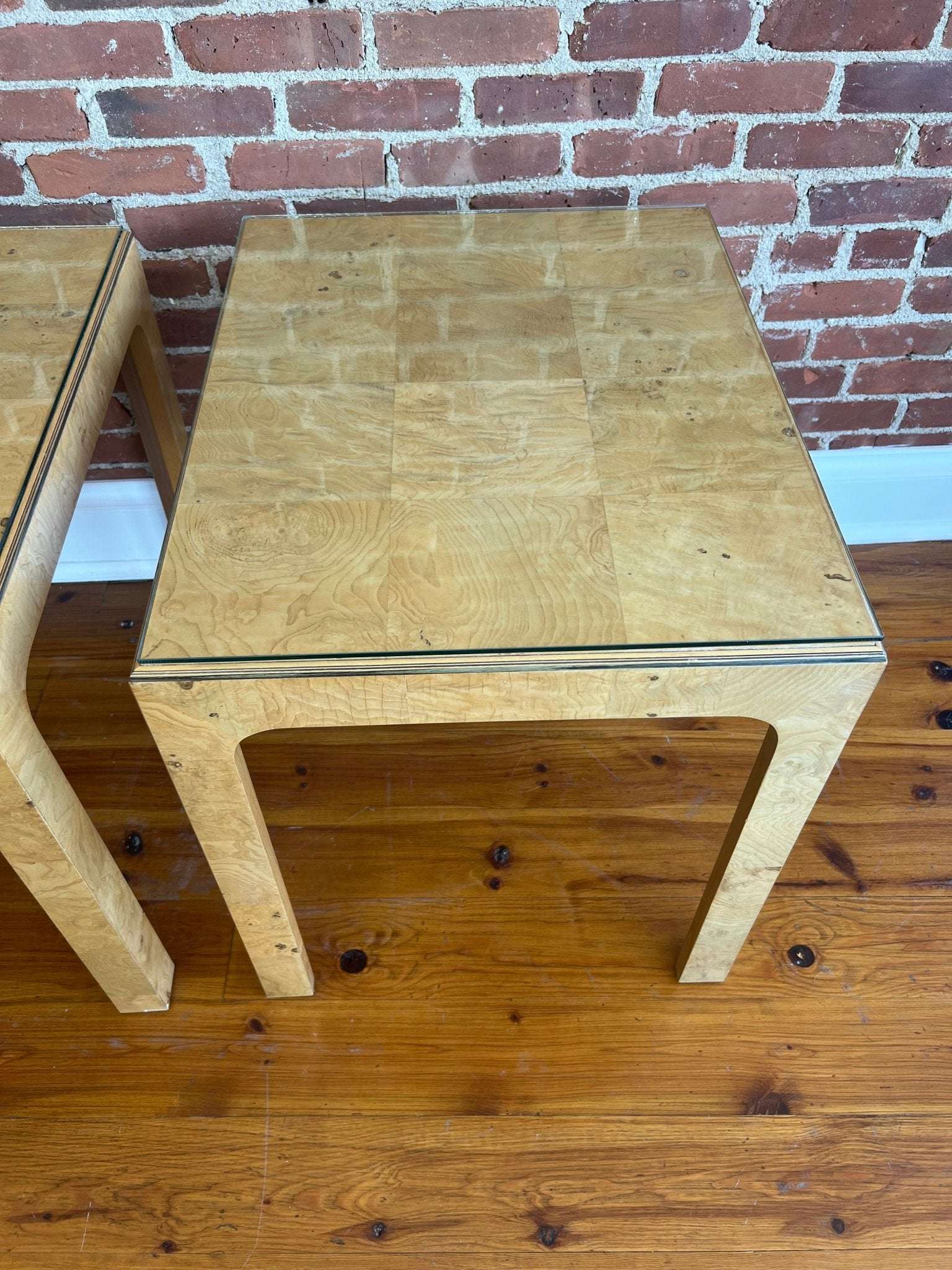 Henredon Scene Two Burl Wood & Glass End Tables — Pair, 1980s - Loom Vintage