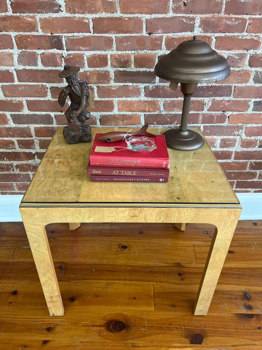 Henredon Scene Two Burl Wood & Glass End Tables — Pair, 1980s - Loom Vintage