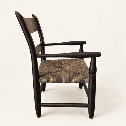 Vintage Hitchcock child's chair, black with stenciled fruit, rush seat, photo 2 of 7