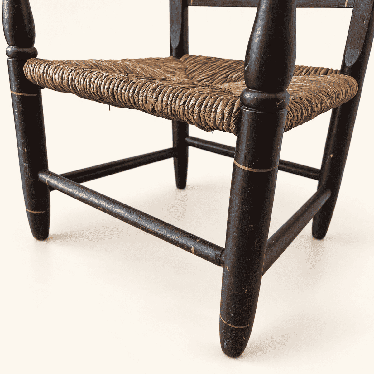 Vintage Hitchcock child's chair, black with stenciled fruit, rush seat, photo 5 of 7
