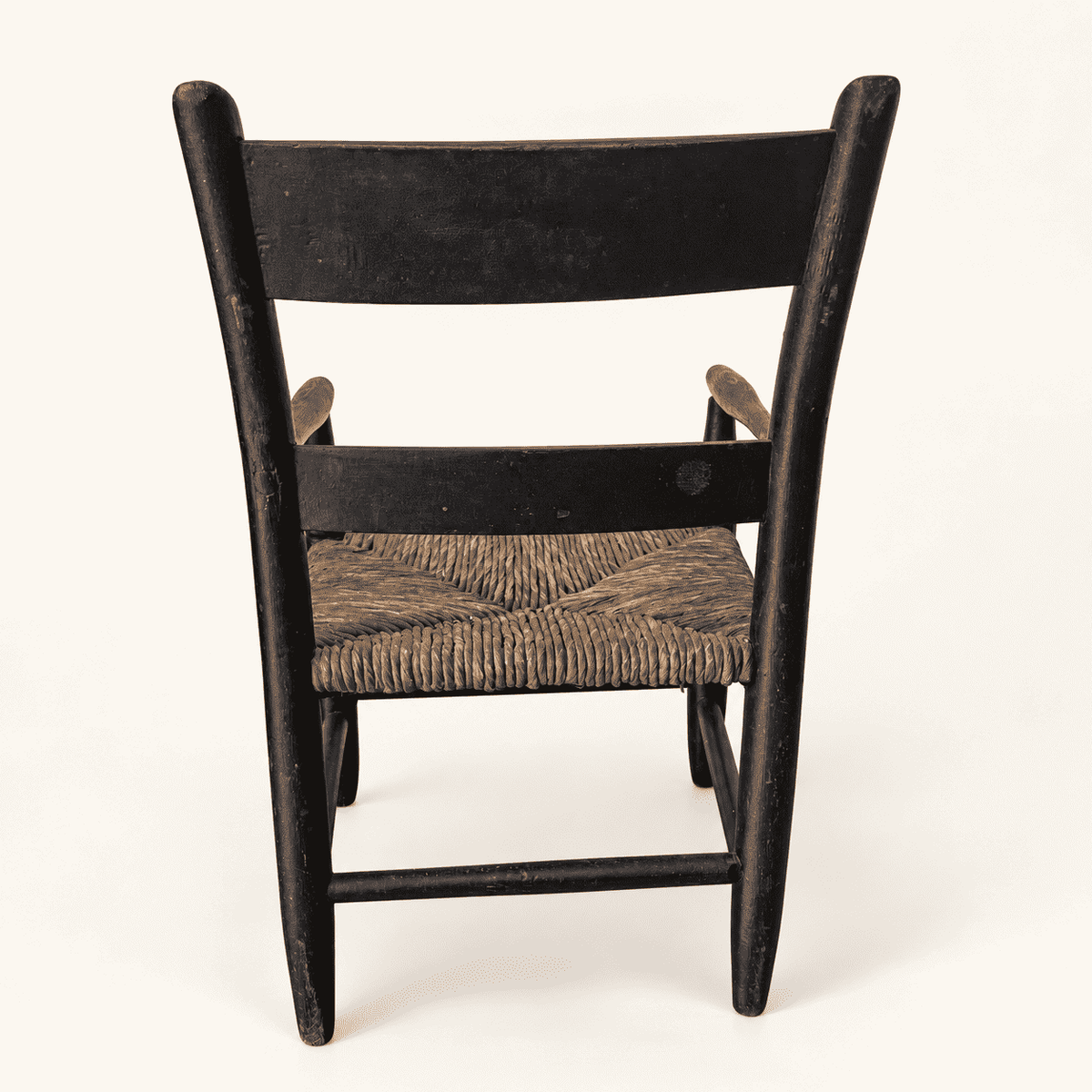Vintage Hitchcock child's chair, black with stenciled fruit, rush seat, photo 6 of 7