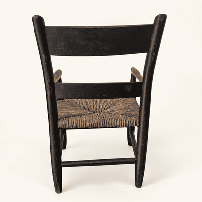 Vintage Hitchcock child's chair, black with stenciled fruit, rush seat, photo 6 of 7
