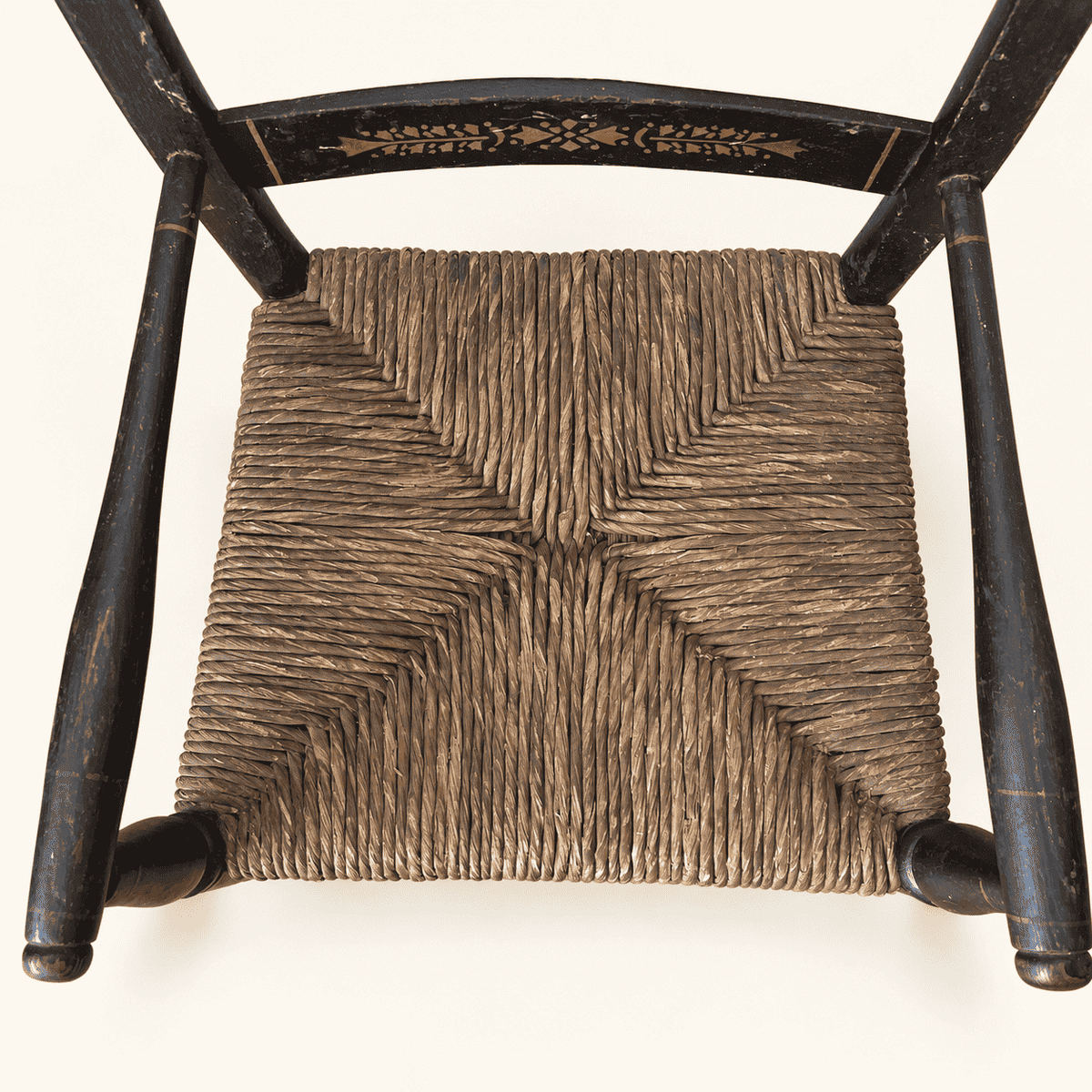 Vintage Hitchcock child's chair, black with stenciled fruit, rush seat, photo 7 of 7