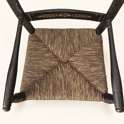 Vintage Hitchcock child's chair, black with stenciled fruit, rush seat, photo 7 of 7