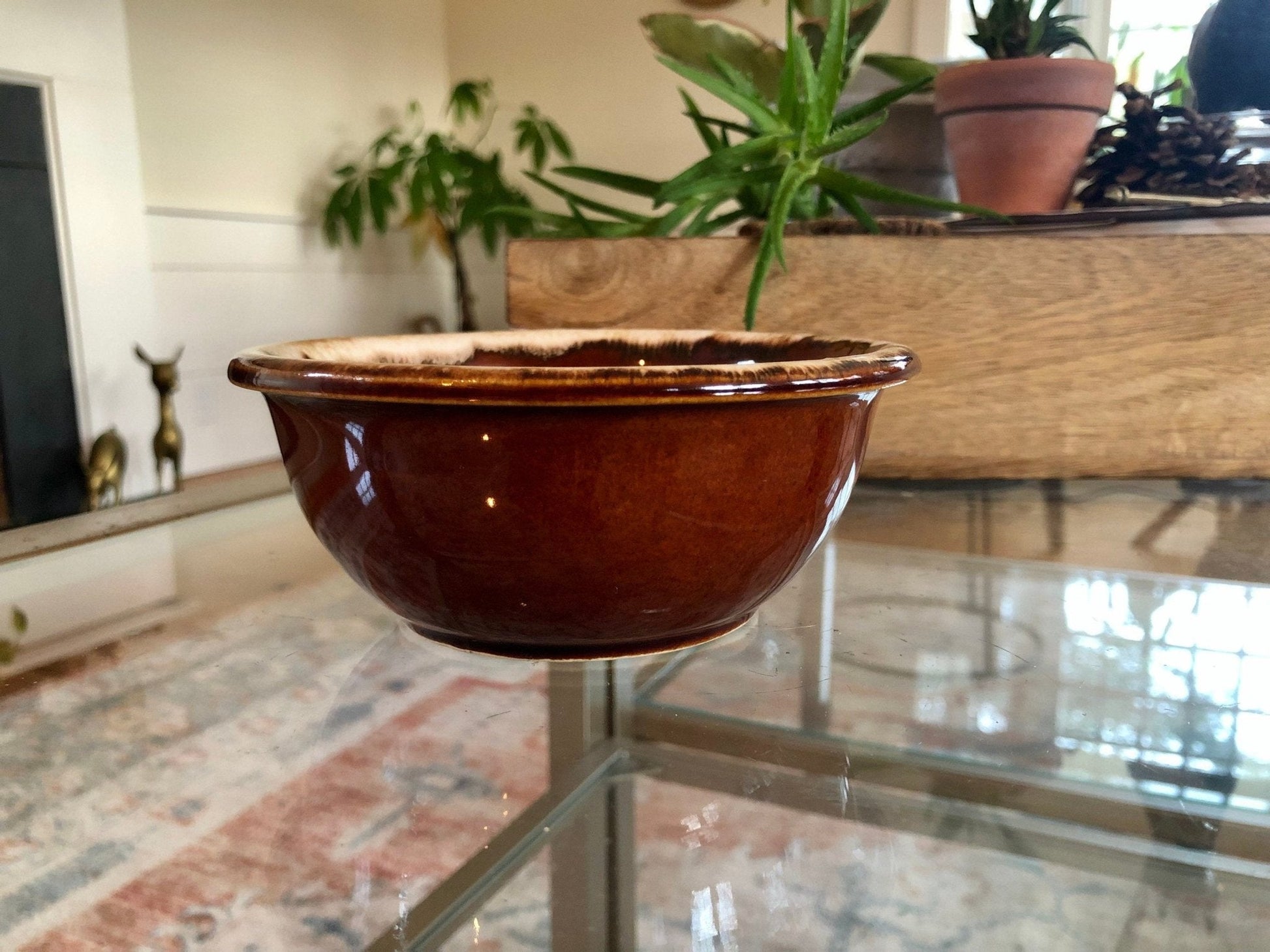 Hull Pottery Brown Drip Glaze Serving Bowl — Oven Proof, 5.5"W, c. 1960s, Made in USA - Loom Vintage