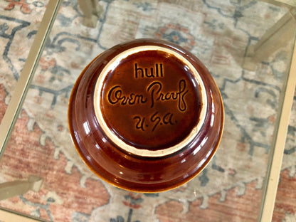 Hull Pottery Brown Drip Glaze Serving Bowl — Oven Proof, 5.5"W, c. 1960s, Made in USA - Loom Vintage