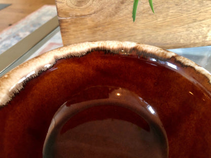 Hull Pottery Brown Drip Glaze Serving Bowl — Oven Proof, 5.5"W, c. 1960s, Made in USA - Loom Vintage
