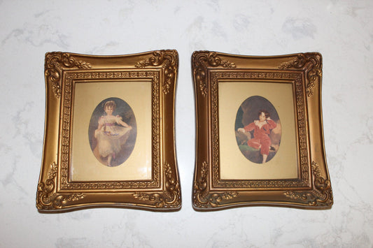 Set of 2 Vintage Girl Boy wall accessory/ frames/ vintage frames/ wall hanging/ wall decor /bathroom signs