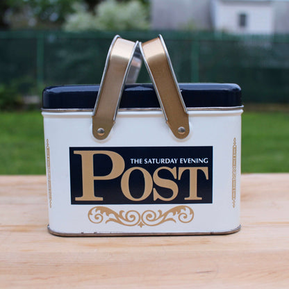 Saturday Evening Post Bus Stop Christmas cover tin, Curtis Publishing — detail