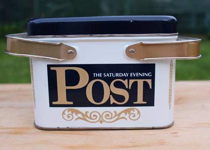 Saturday Evening Post Bus Stop Christmas cover tin, Curtis Publishing — detail