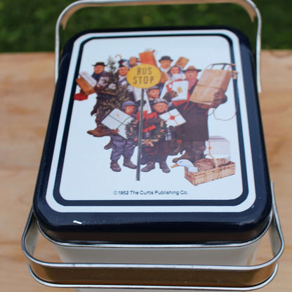 Saturday Evening Post Bus Stop Christmas cover tin, Curtis Publishing — detail