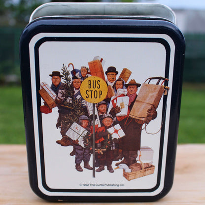 Saturday Evening Post Bus Stop Christmas cover tin, Curtis Publishing — detail