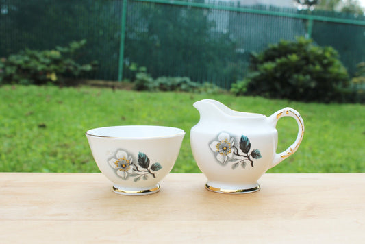 Vintage DELPHINE Bone China Sugar Bowl and Creamer Set / Mid-century sugar bowl and creamer service / VTG home decor