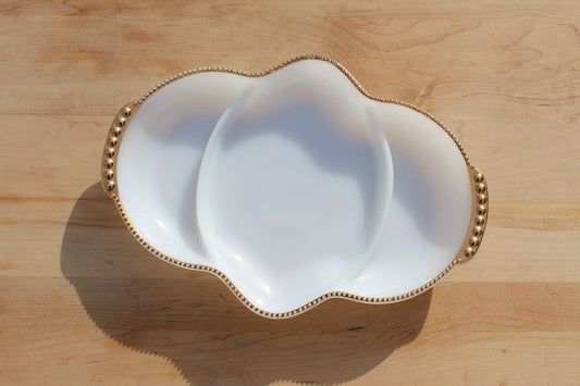 Fire-King Milk Glass Platter with Gold Trim- Serving Tray- Dish