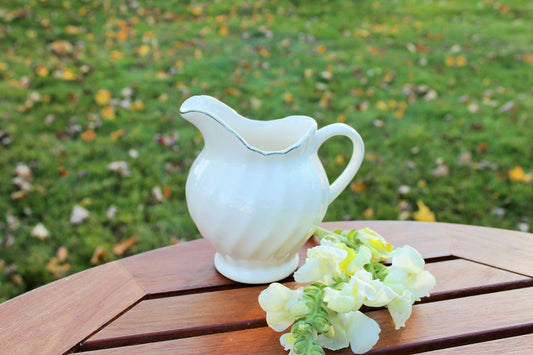 Vintage White/ SilverTrim Creamer // Pitcher // Vintage Home Decor // Farmhouse style dishes // French Country