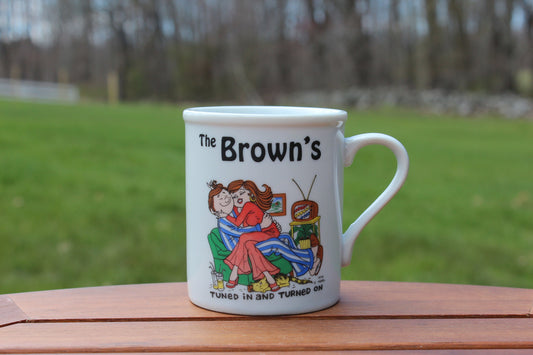 Vintage THE BROWN'S Mug Coffee/Tea Mug, Couple Comic Illustration