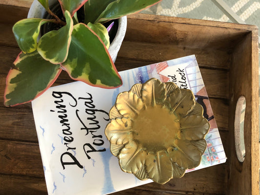 Vintage Brass Dish / Stamped Floral Design / Trinket Change Dish / Incense Offering Dish Sage Stick / Candle Holder