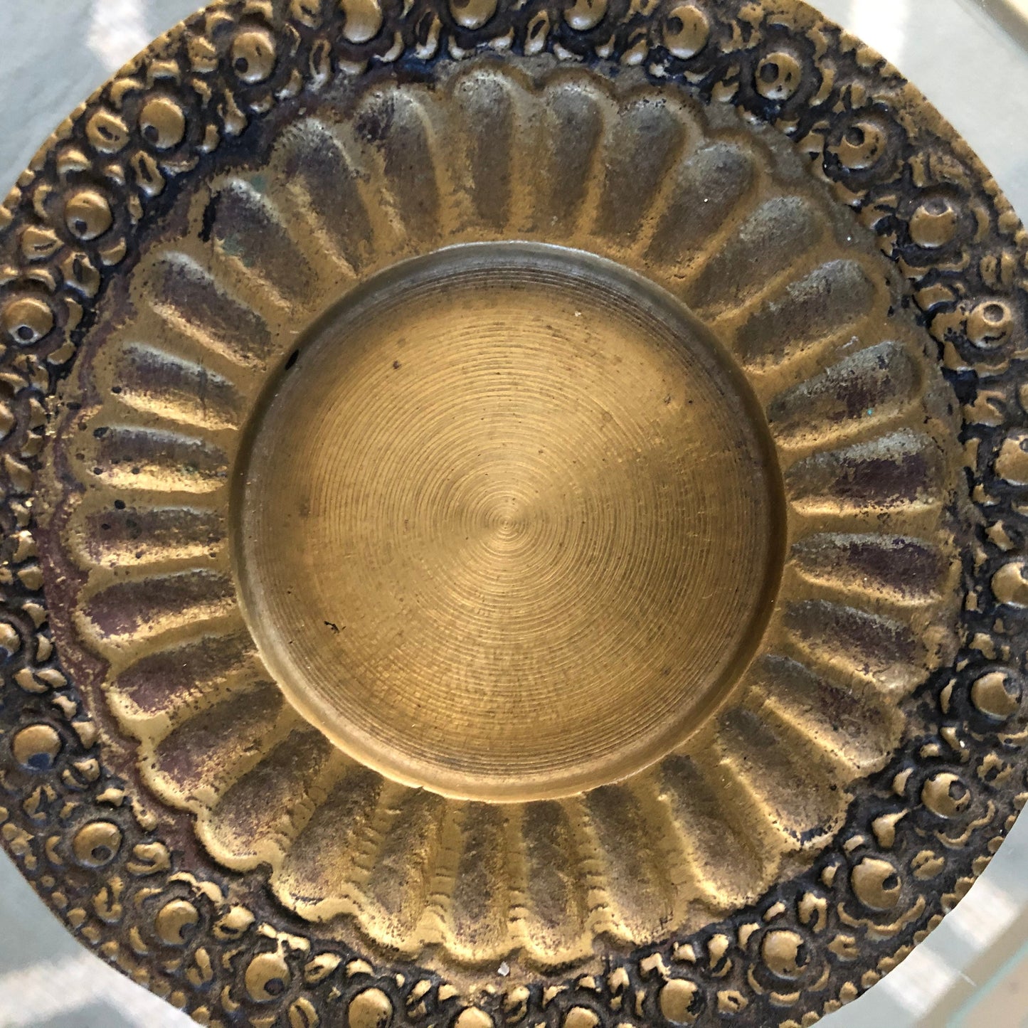 Vintage Brass Flower Trinket Dish - Brass Ring Dish - Gold Change Dish