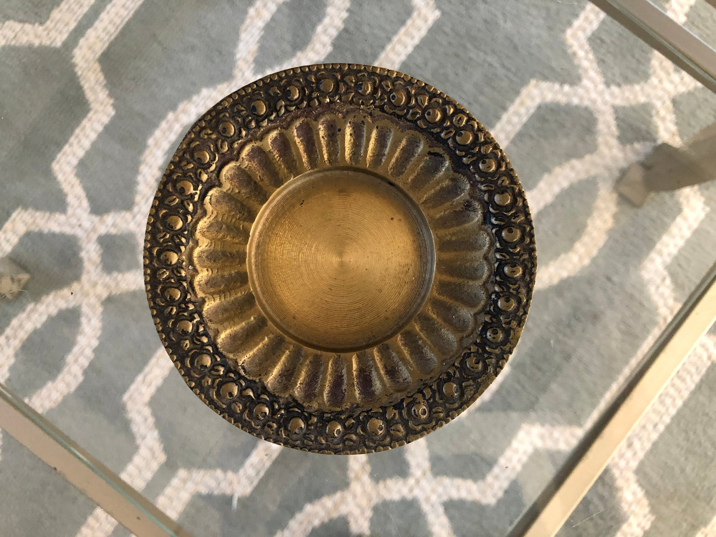Vintage Brass Flower Trinket Dish - Brass Ring Dish - Gold Change Dish