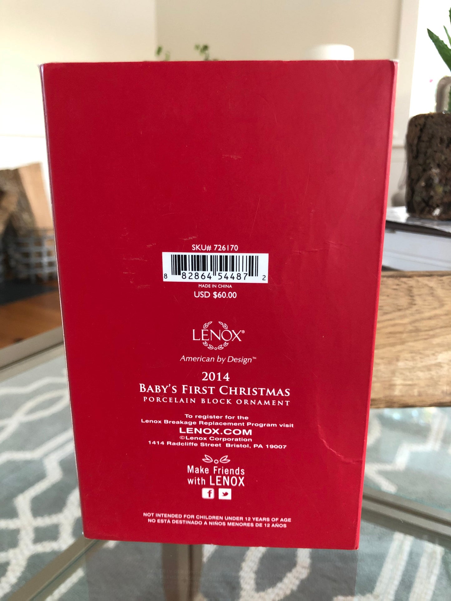 Lenox 2014 Baby's First Christmas Ornament – Porcelain Block Keepsake