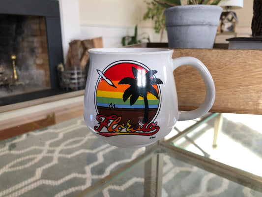 Florida Souvenir Mug, Beach Scene, Coffee, Tea, Hot Chocolate, Collectible, Sunset Scene, 1980s, Retro Kitsch, Palm Tree