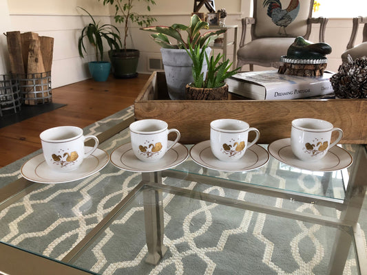 Kronester Bavaria Set of 4 Espresso Cups and Saucers, Gold Swan Demitasse Cups, West Germany, Vintage Espresso Cups