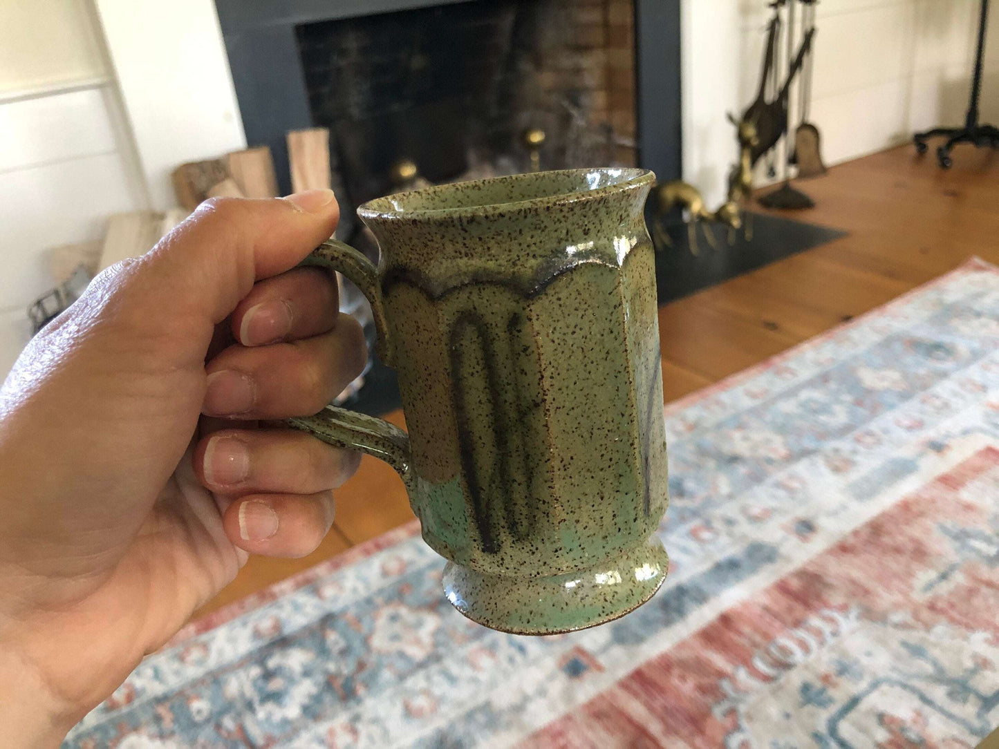 Studio Pottery Mugs, Set of 4 — Mint Green with Brown Speckle, Signed, c. Mid-20th Century – photo 5 of 8