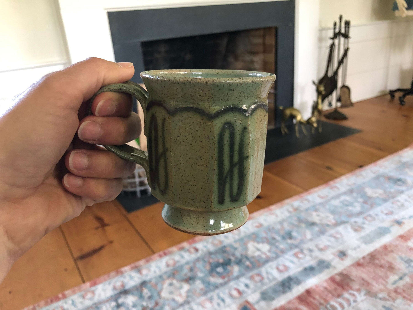 Studio Pottery Mugs, Set of 4 — Mint Green with Brown Speckle, Signed, c. Mid-20th Century – photo 6 of 8