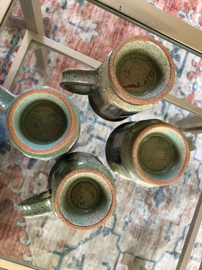 Studio Pottery Mugs, Set of 4 — Mint Green with Brown Speckle, Signed, c. Mid-20th Century – photo 8 of 8