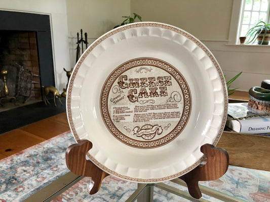 Vintage (c. late 1970s) Royal China Country Harvest Series stoneware Cheese Cake baking dish with Recipe. Made in USA.