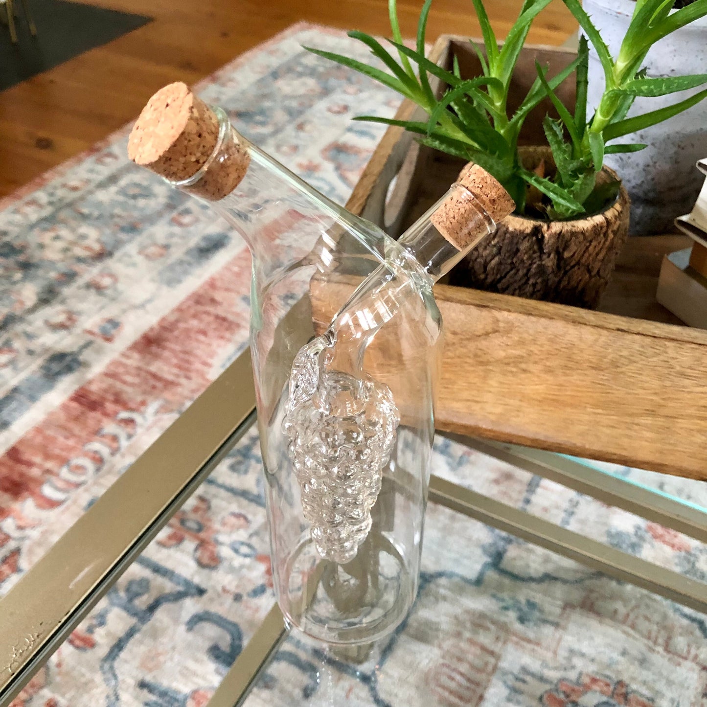 Vtg Thin Glass Wine Decanter with Cold Grape Compartment at Center, Italy, Wine Bottle