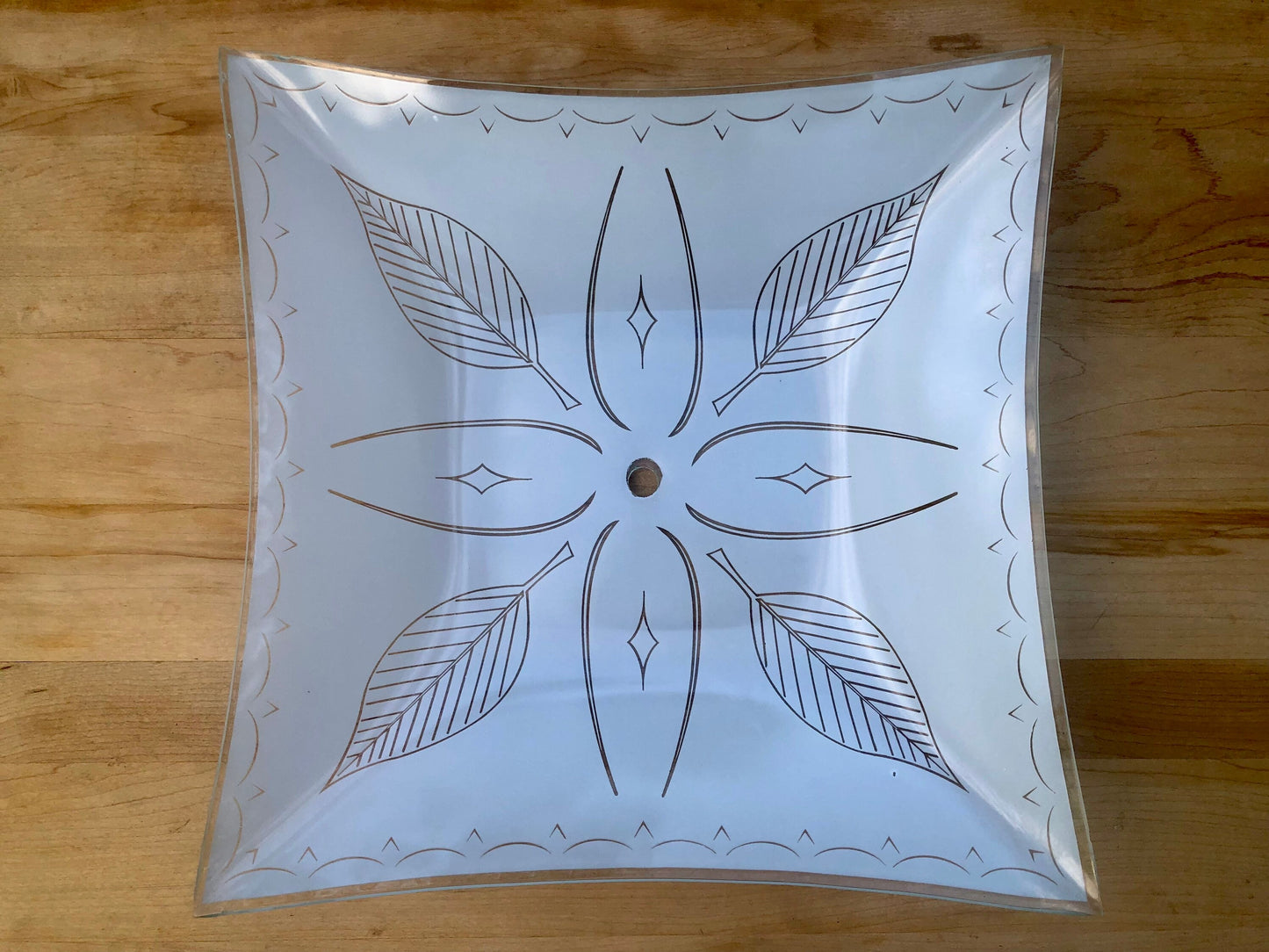 Mid Century Retro Square 1970s Style Ceiling Light Fixture Cover/Replacement, Ceiling Light Cover with Leaf Design