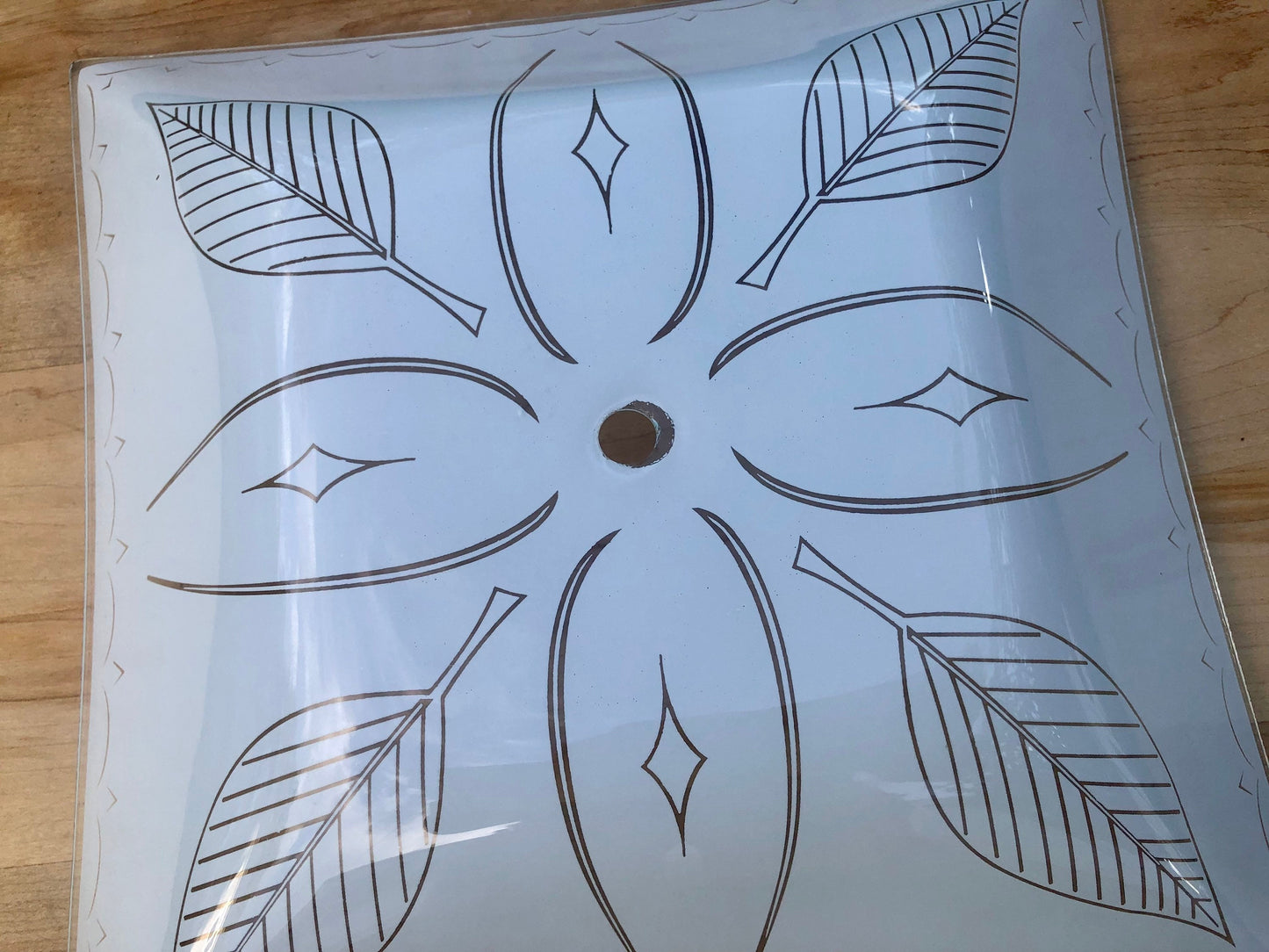 Mid Century Retro Square 1970s Style Ceiling Light Fixture Cover/Replacement, Ceiling Light Cover with Leaf Design
