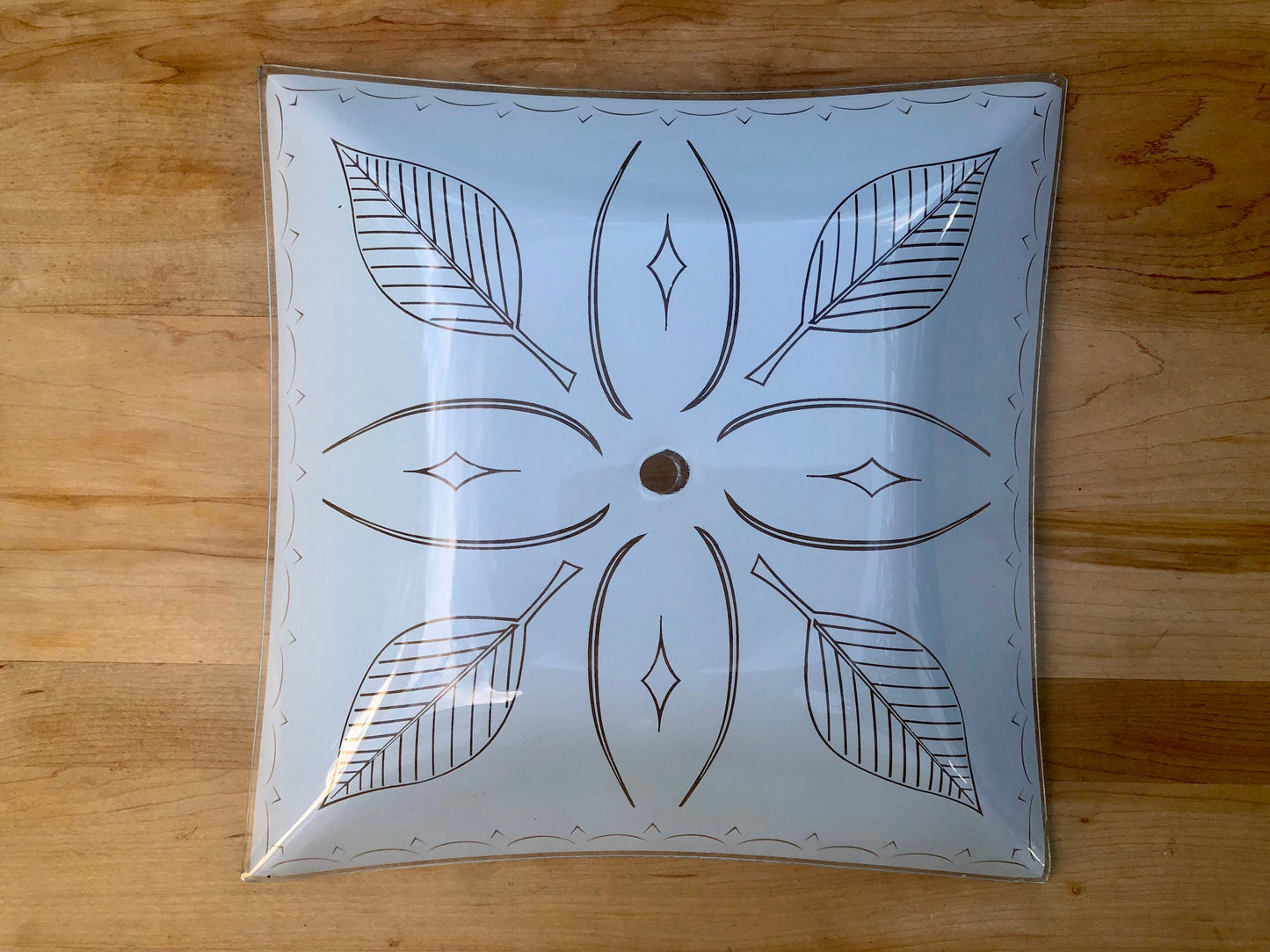 Mid Century Retro Square 1970s Style Ceiling Light Fixture Cover/Replacement, Ceiling Light Cover with Leaf Design