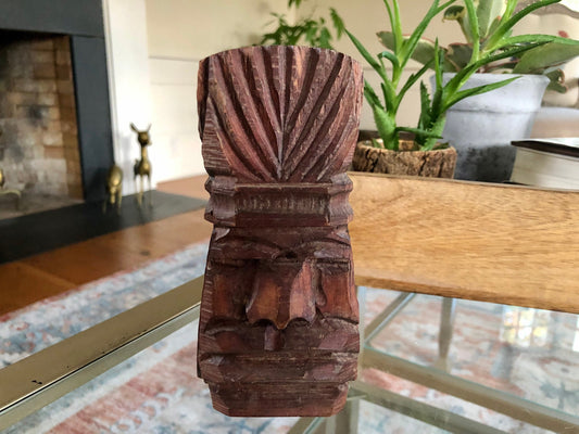 Hand Carved Native Face Statue Candle Stick Holder, Book End, Wood Art Piece
