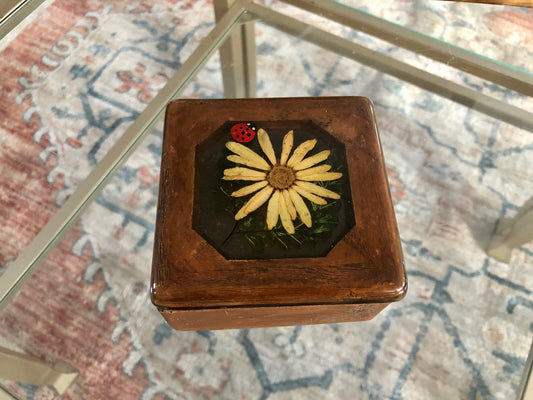 Wooden Jewelry Box / Pressed Floral Acrylic Lid / Wood Box / Trinket / Catch All
