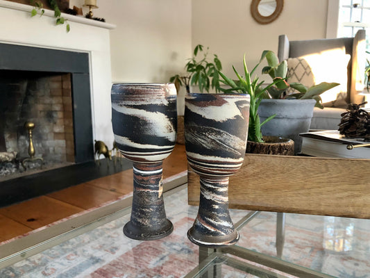 Vintage Pair of Studio Pottery Wine Glasses/ Goblets, Mid Century Pottery, Barware, Retro