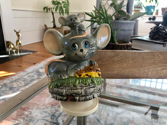 Vintage Ceramic Musical Rotating Mouse Mice Music Box, Ceramic Musical Child's Toy