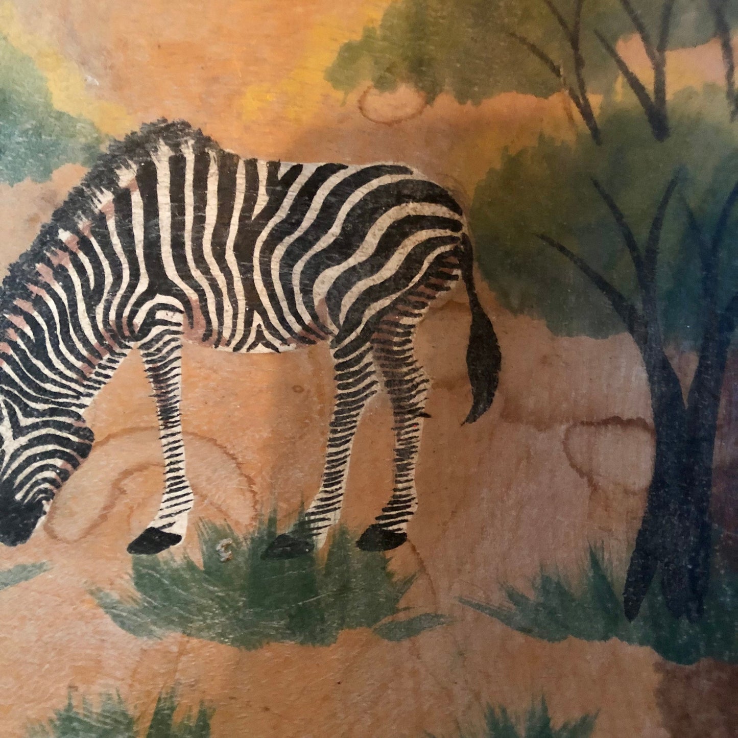 Vintage Wooden Hand Carved African Safari Bowl, Hand Painted Zebra Dish