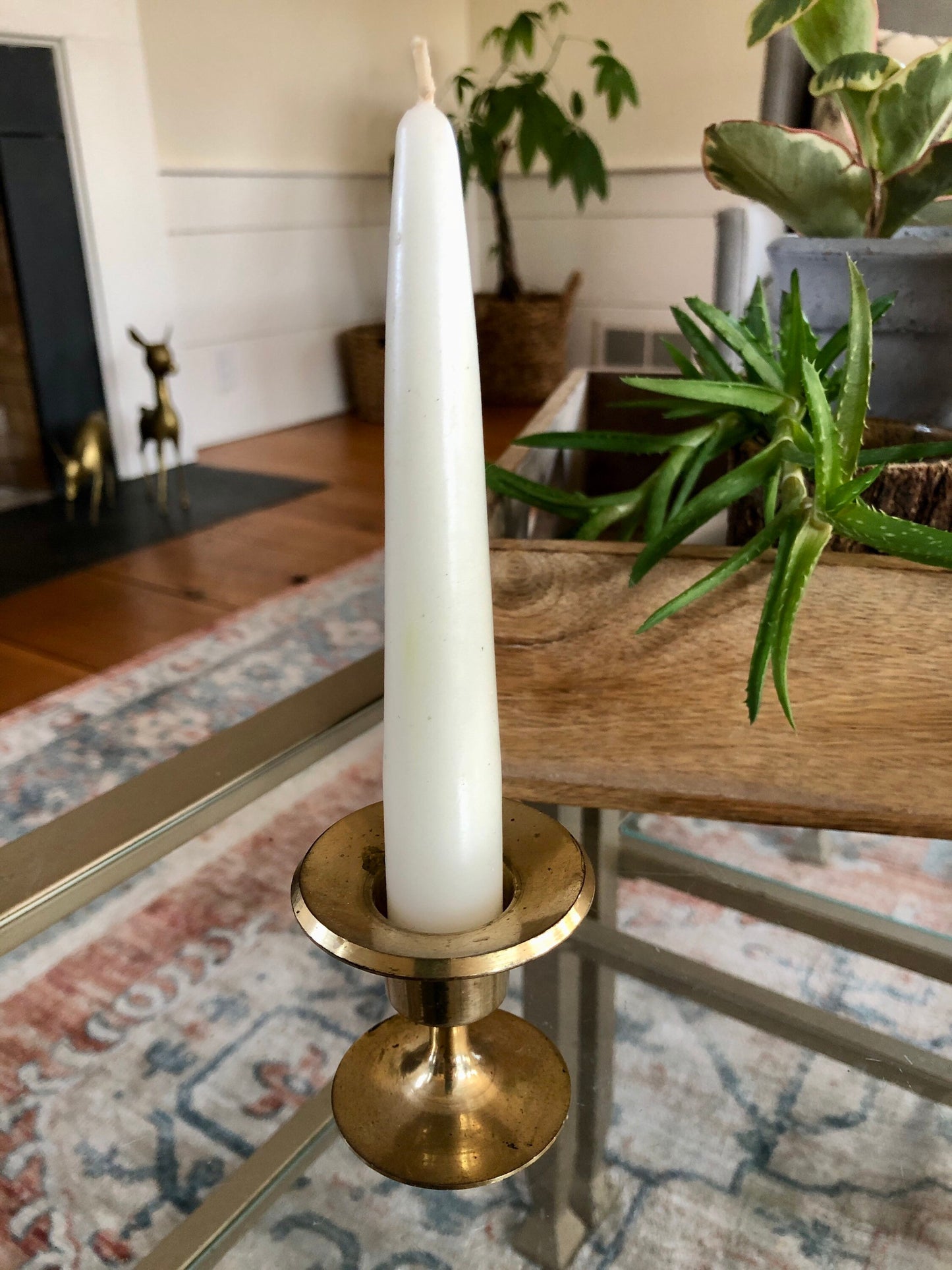 Vintage Grouping of Three Brass Gold Candlesticks, Different Heights, Solid Brass