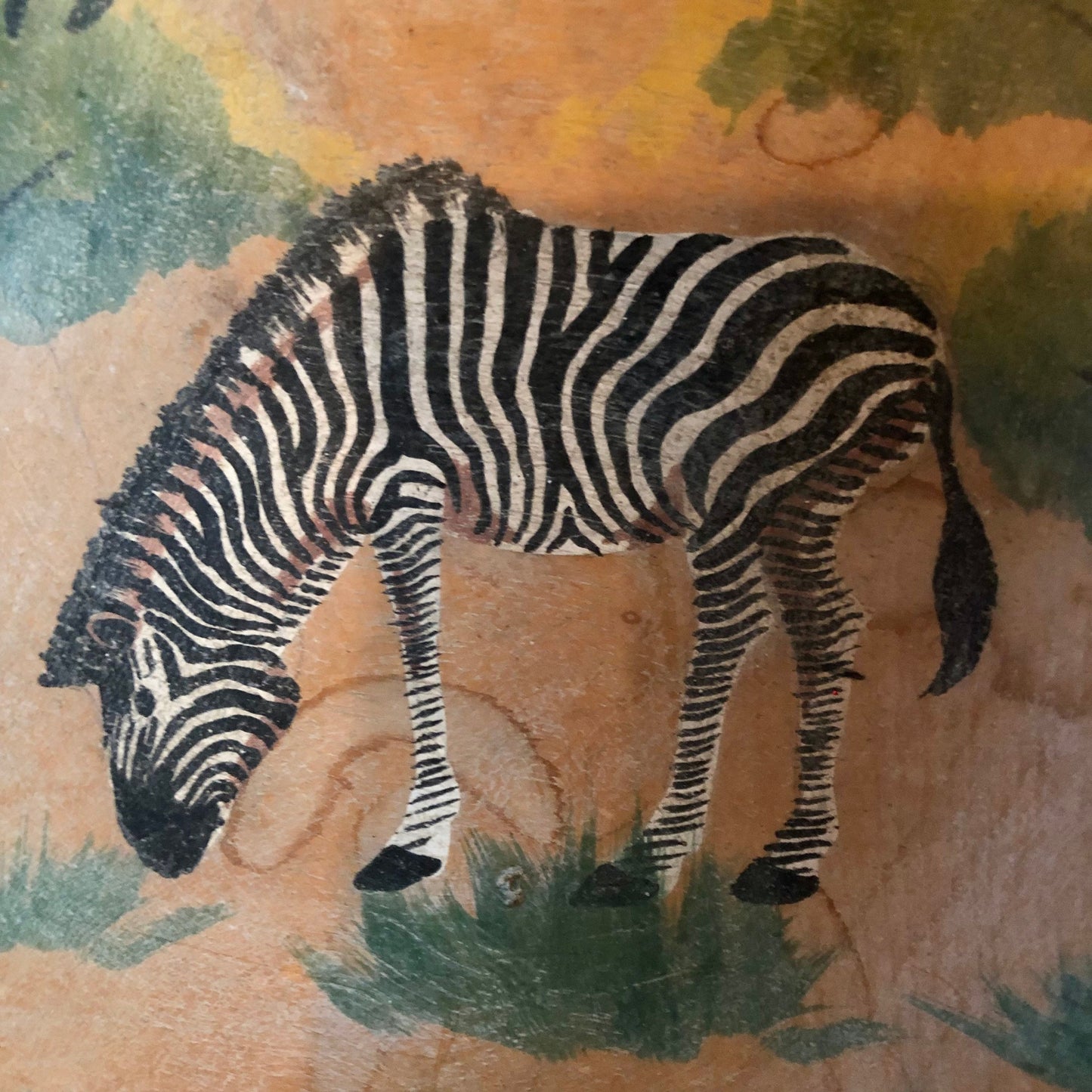 Vintage Wooden Hand Carved African Safari Bowl, Hand Painted Zebra Dish