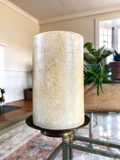Vintage brass candle holder — plate and base detail